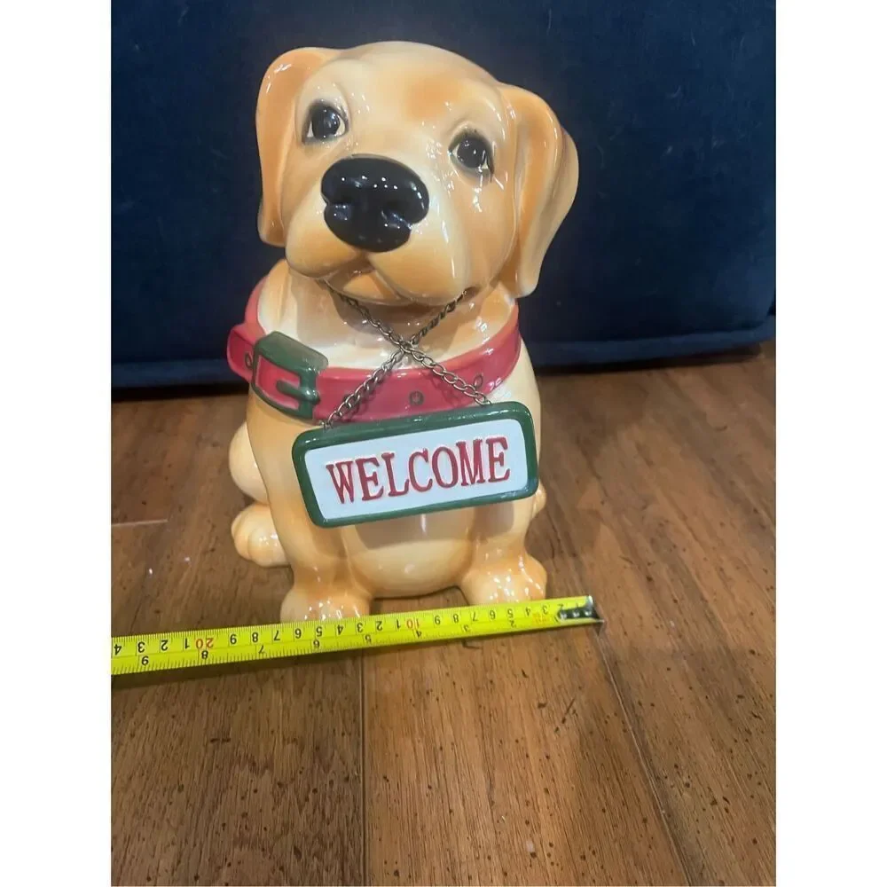 CKRO Puppy Dog Ceramic Merry Christmas or Welcome Sign Cookie Jar